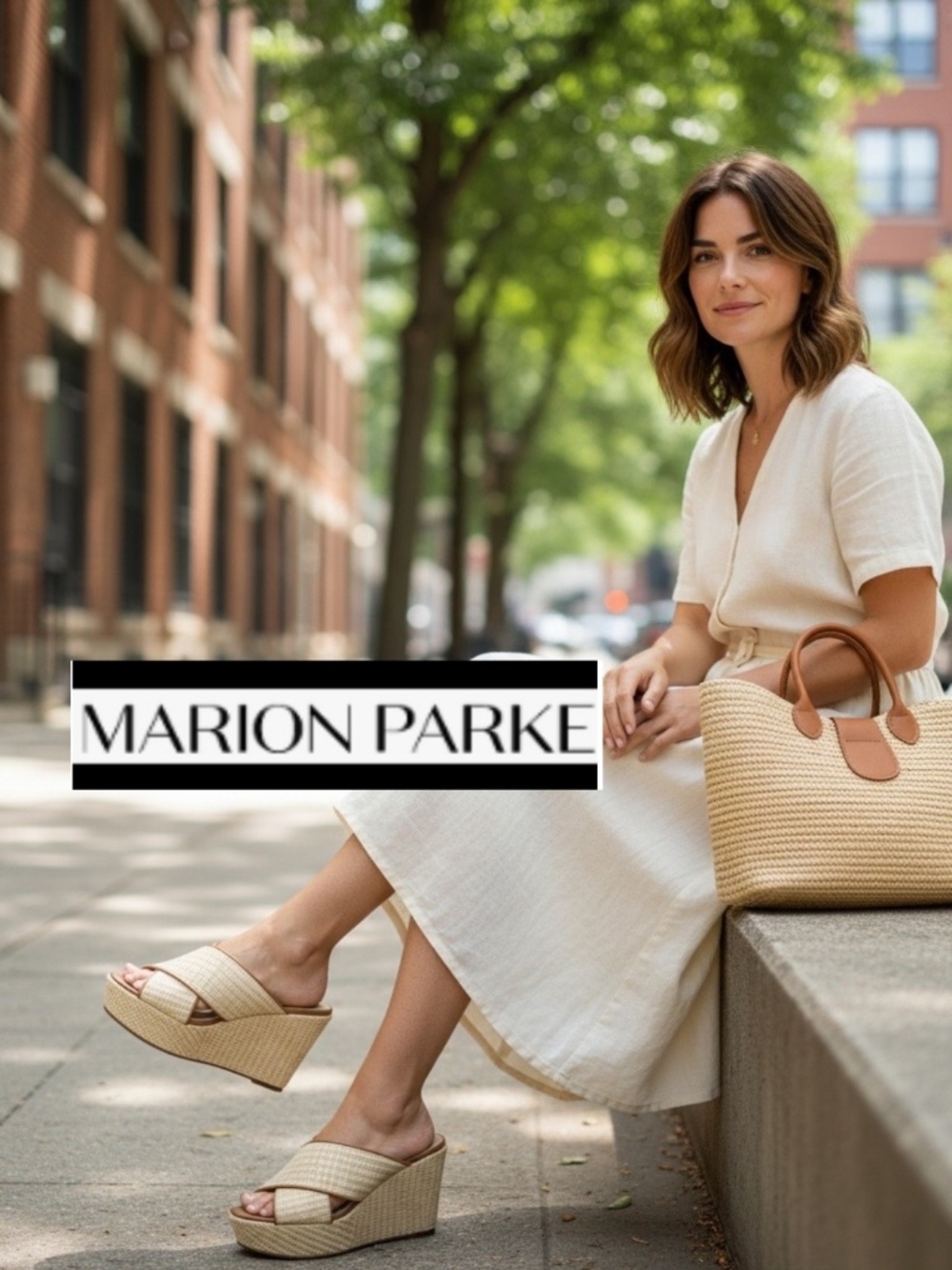 NEW Marion Parke NEW Adele camel raffia wedge, 8.5 CB2700